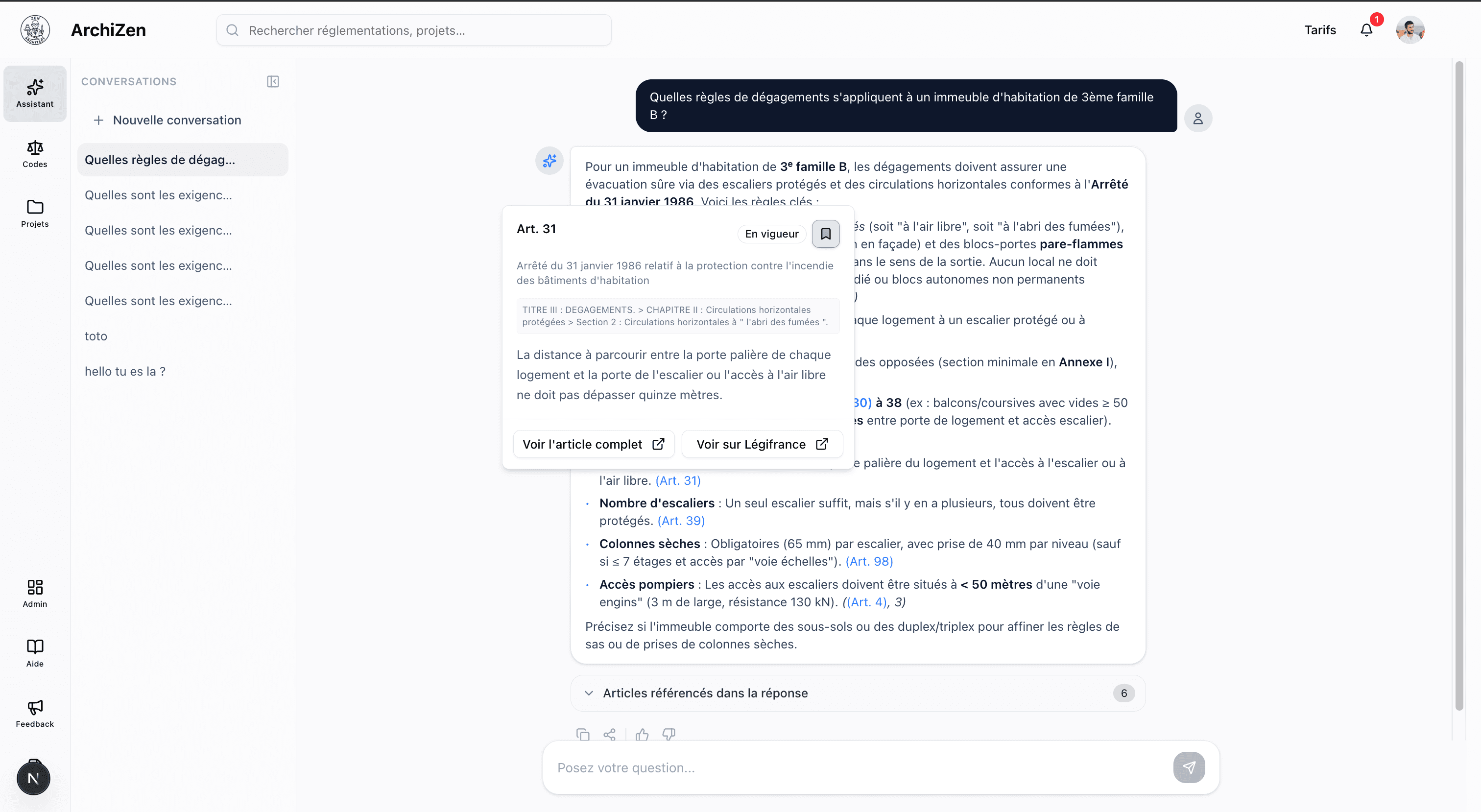 Chaque réponse cite ses articles